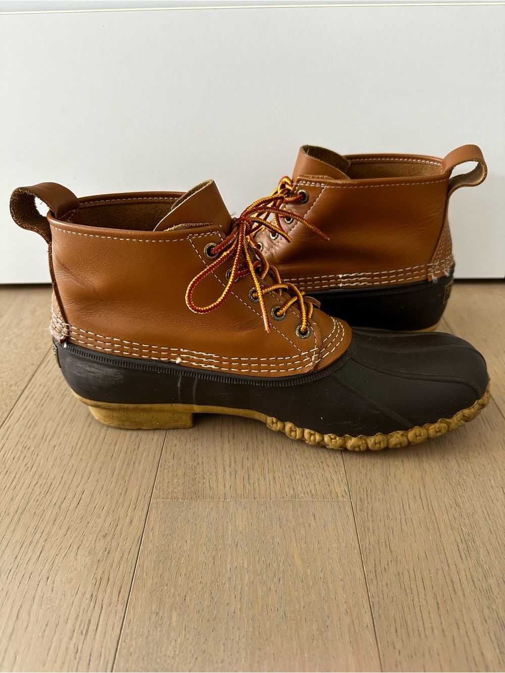 L.L. Bean Duck Boots Rubber Leather Outdoor Waterproof Brown Tan Mens Size 10 - Picture 6 of 12